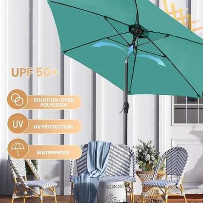 Ayge 7.5FT Large Outdoor Patio Umbrella Market Table Umbrella-UV Resistant, Easy Push Button Tilt and Crank, 6 Sturdy Fiberglass Ribs Heavy-Duty Pool Umbrella for Deck, Backyard,Garden, Yard,Turquoise