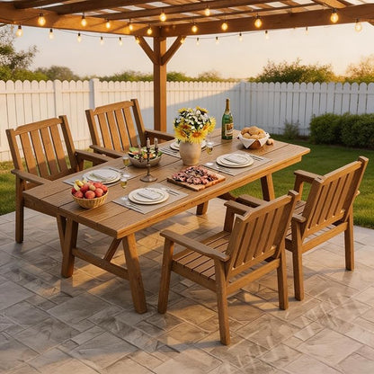 GarveeLife 5-Piece Outdoor Dining Set for Patio 4 People, HDPE All Weather Furniture Table Set with Large Table Umbrella Hole, Modern Outdoor Dining Chairs Armrest for Backyard Garden Deck (Natural)