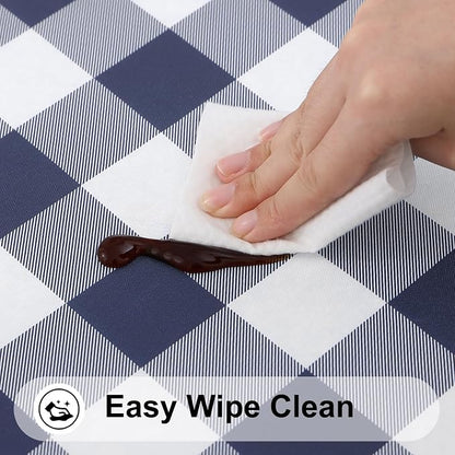 Smiry Rectangle Picnic Table Cloth, Elastic Waterproof Fitted Vinyl Tablecloths, Flannel Backed Buffalo Plaid Table Covers for Dining, Camping, Outdoor (White and Navy, 30" x 96")
