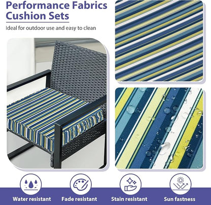 IPYNBAP Outdoor Chair Cushions Set of 4 -Waterproof Outdoor Seat Cushions for Patio Furniture, Patio Chair Cushion with Handle and Ties, Out Door Chair Pads,19x19x3-Square, Blue Stripe