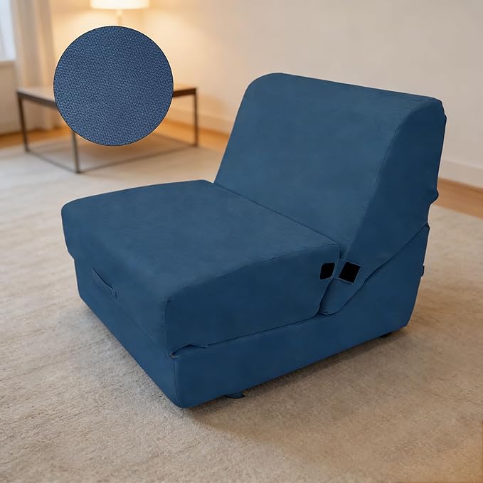 jela Luxury Indoor Chaise Lounge, Foldable Sofa Bed Chair with Machine Washable Cover, Soft Foam Lounge Chair for Living Room (Miss Navy)