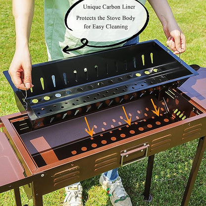 Charcoal Stainless Steel Barbecue Grill, Folding Barbecue Grill, Indoor Outdoor Portable, Height Adjustable, Camping Picnic Party for 5-10 People