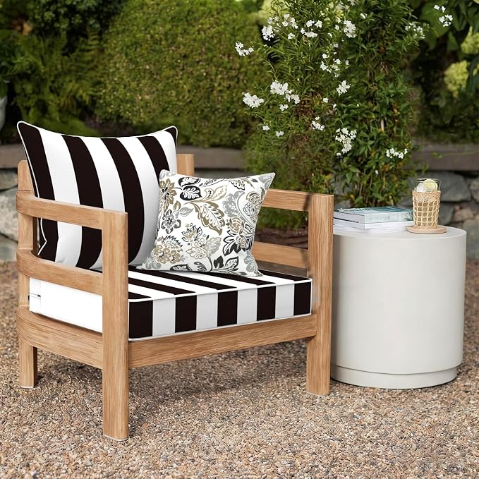 DYTXIII Outdoor Deep Seat Cushion Set, Water Repellent 24"x24" Patio Thick Cushions Replacement with Seat & Back Pillow for Patio Sofa, Wicker Chair, Couch - Cabana Black