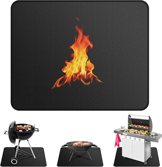 M METERXITY Under Grill Mat for Outdoor Grill, 59x47 Inch/ 150x120cm Rectangle Fireproof Fireplace Pad for Indoor Fire Pit, Oil-Proof Waterproof Decks & Patio BBQ Protector Mat