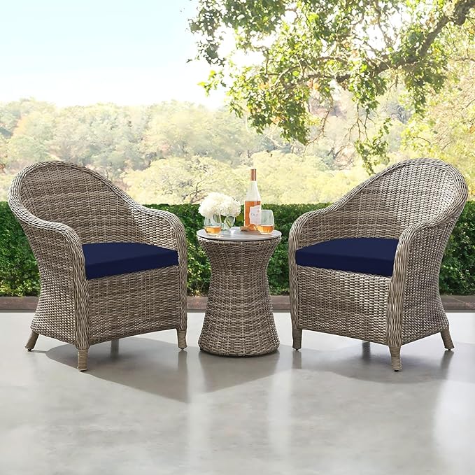 downluxe Outdoor Chair Cushions Set of 2 for Patio Furniture, Water-Resistant Patio Chair Cushions with Ties, High Density Foam Outdoor Seat Cushion, 17" X 16" X 2", Navy