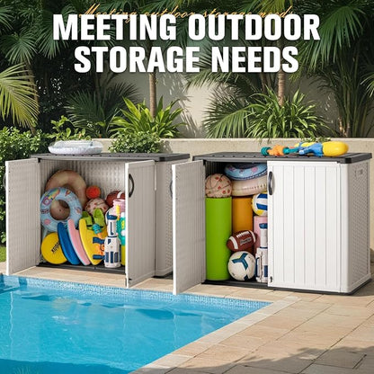 Greesum Outdoor Storage Cabinet with Lockable Doors, 26 CuFt, White | Easy to Assemble | All-Weather Resistance | Sturdy Sidehandles | Multi-purpose Resin Large Storage Box