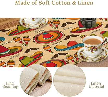 Mexican Style Table Runners,Orange Hats Exotic Music Upholstery Fabric Wedding Coffee Table Runner, Farmhouse Style Table for Kitchen Dining Table WeddingGraduationParty 13x70 Inch