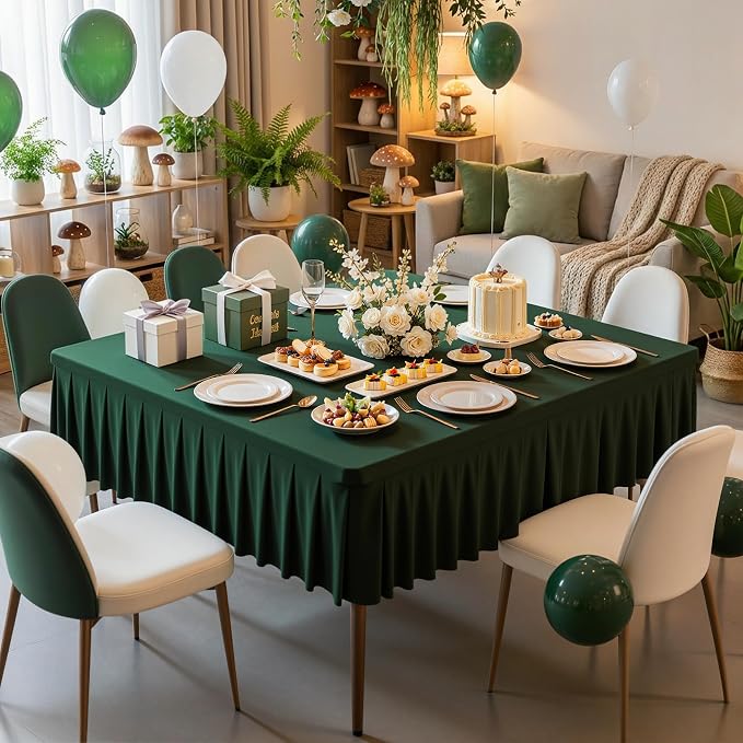 Hunter Green Spandex Square Tablecloths 48x48 Inch, 2 Pack Wrinkle Free Fitted Card Table Cloth Stretch Square Table Cover for Kitchen Dinner, Holiday Party, Wedding Banquet, Display Trade Show