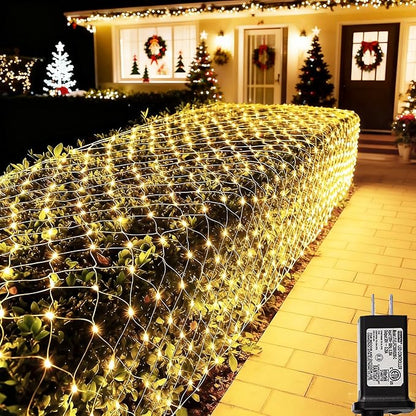 Lovelite 360 LED Net Lights, 21ft x 5ft Christmas Mesh Lights Clear Wire 8 Modes, Waterproof Connectable String Light Plug in for Xmas Tree Bushes Garden Outdoor Party Decorations - Warm White