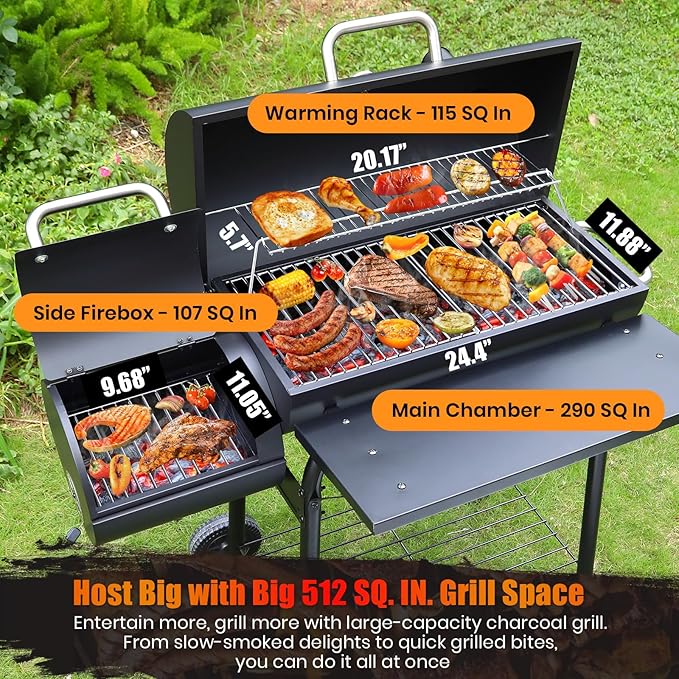 Offset Smoker Bundle with Steel Charcoal Bucket & 150 Rolls