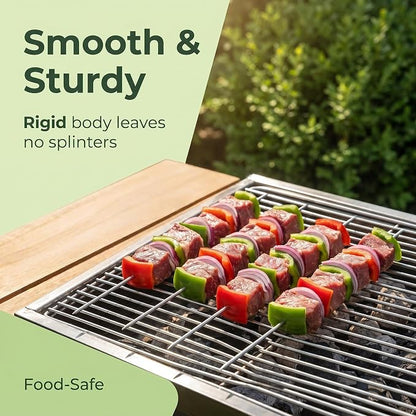 50 Pack 13.5 Inch Stainless Steel BBQ Skewers | Reusable Round Metal Skewers,Rustproof Food Safe Material with Storage Sube, for Meat Seafood Vegetables Kabobs
