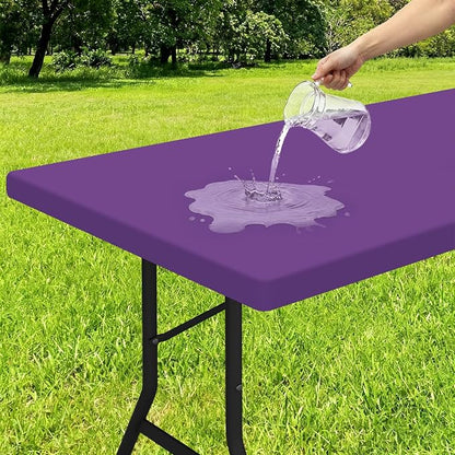 Smiry Rectangle Tablecloth, Elastic Fitted Flannel Backed Vinyl Tablecloths for 5ft Folding Tables, Waterproof Wipeable Table Covers for Indoor, Outdoor, Camping and Picnic (Purple, 30"x60")