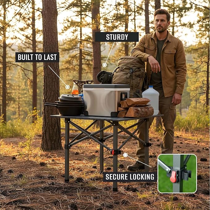 Folding Camping Table, Portable Lightweight Beach Tables for Sand Foldable, Aluminum Roll-up Folding Square Table for Outdoor Camping, Picnic, Card, Travel