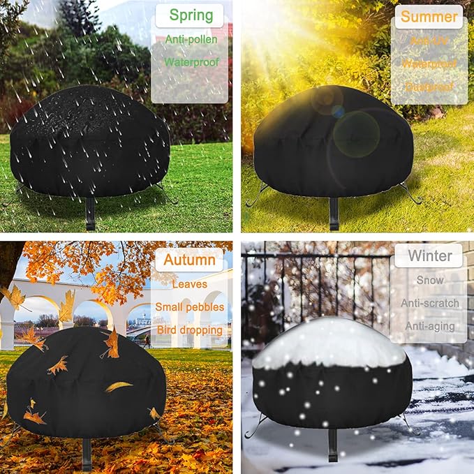 LBTING Fire Pit Cover, 32 inch Cover for 29-32 inch Round Firepit, Waterproof Windproof Dustproof UV-Resistant Heavy Duty Cover for Outdoor Patio Firepit Table - Black