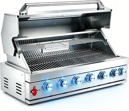 6 Burner Built In Gas Grill Island Head, Stainless Steel 39 Inch Propane Grill with Rear Burner, 72,000 BTUs, 684 SQ In Racks with Dual Fuel Compatibility