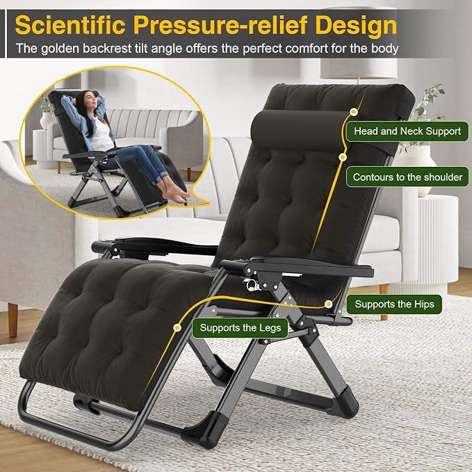 Suteck Zero Gravity Chair, Folding Lounge Chairs with Aluminum Alloy Lock | Folding Patio Recliner w/Removable Pad, Adjustable Headrest and Side Tray for Outdoor Patio, Lawn, and Camping