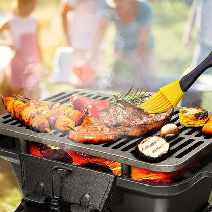 ORALNER Cast Iron Hibachi Grill, Portable Tabletop Grill with Double-Sided Grill Net, 2 Heights, Air Control & Coal Door, Small Outdoor BBQ Charcoal Grills, for Camping, Picnic