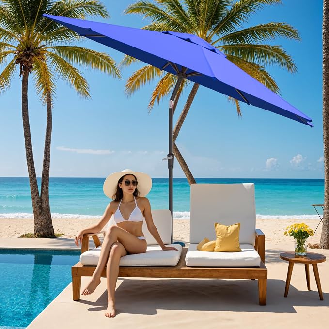 Outdoor Patio Umbrella, Table Umbrella with Push Button Tilt and Crank, 8 Ribs Market Umbrella