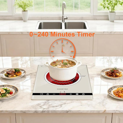 Dual Coils Design of Single Burner Electric Cooktop, 1800W Infrared Ceramic Hot Plate for Cooking, Portable Countertop or Built-in Radiant Stove Top Cooker, Compatible with All Cookware