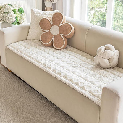 OstepDecor Couch Cover for Dogs, Washable Non Slip Sofa Cover for Pets | Soft Couch Covers for Sofa, Loveseat and Sectional, Furniture Protector Against Pet Hair & Dirt (27.6" x 59", Cream)