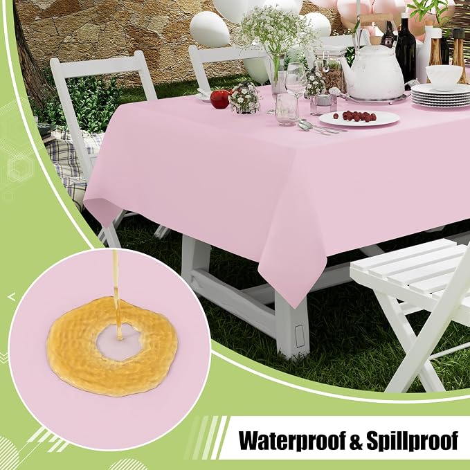 Smiry Disposable Table Cloth - 10 Pack, 54 x 108 Inch Waterproof Rectangle Tablecloths for Easter Party, Valentines & Mothers Day Decorations, Decorative Plastic Table Cover, Leakproof & Sturdy, Pink