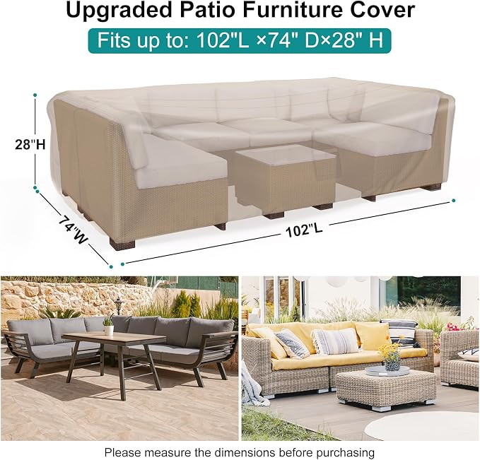 Waterproof Outdoor Patio Furniture Covers 102"L×74"W×28"H Brown | Rain, Dust & UV Protection; Heavy-duty Oxford Resists Tears & Fading; Keeps Dining Tables & Chair Sets Dry on Patio & Deck