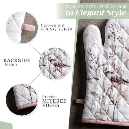 Maison d'Hermine Oven Gloves 100% Cotton Oven Mitt 7" x 13" with Loop Heat Resistant BBQ Cooking Gloves Baking Grilling Kitchen Hotel Home Farmhouse Spring Summer (Pack of 1, Meadow Florals - Brown)