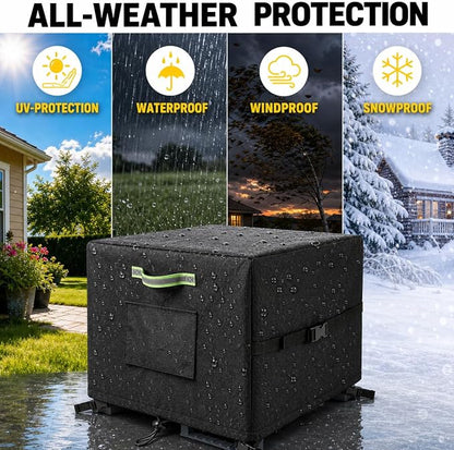 Garden Hose Reel Box Cover - Weatherproof 420D, 23"x23"x20", Black | Fits hose reels box. Reflective handles, cord closure, storage bag.