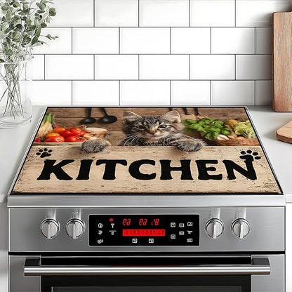 Stove Top Cover Retro Flower Gas Stove Top Cover for Home Decoration Kitchen Pad Non-Stick Washable Cooktop Covers Countertop Protector Keep Stove Clean 28"x20" (Kitchen cat)