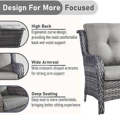Outdoor Patio Furniture - 3 Seater Outdoor Rattan Wicker Sofa Patio Couch with Ottoman for Porch Deck Garden Backyard - Grey/Grey