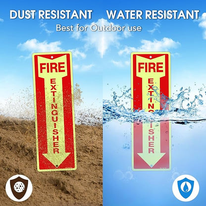 T&R Fire Extinguisher Metal Sign - 12 Pack - 12"x4" .040 Rust Free Heavy Aluminum Glow-In-The-Dark, Waterproof, Weatherproof and Fade Resistant, 2 pre-drilled holes, Easy to Install Indoors and Outdoors
