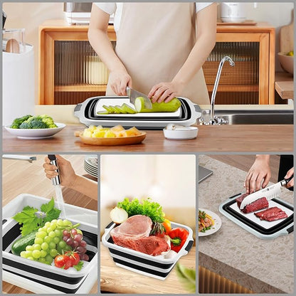 BBQ Prep Tub with Lid and Cutting Board - Collapsible Barbecue Tool Set for Marinating, Grilling, BBQ Prep Station for Outdoor Cooking, Camping Kitchen Accessories & Barbecue Utensils, XX-Large Black