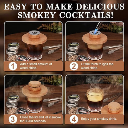 18PCS Whiskey Smoker Kit with Torch - 6 Flavors of Wood Chips, 2 Glasses, Ice Molds - Cocktail Smoker Kit, Old Fashioned Smoker Kit, Birthday Bourbon Whiskey Gifts for Men, Dad, Husband