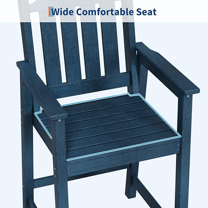 Garvee Outdoor Patio Bar Height Chair Set of 2, All-Weather HDPE Bar Height Barstools Widened Chair Set, Adirondack Chairs Set with Widened Armrests for Garden, Poolside, Bistro