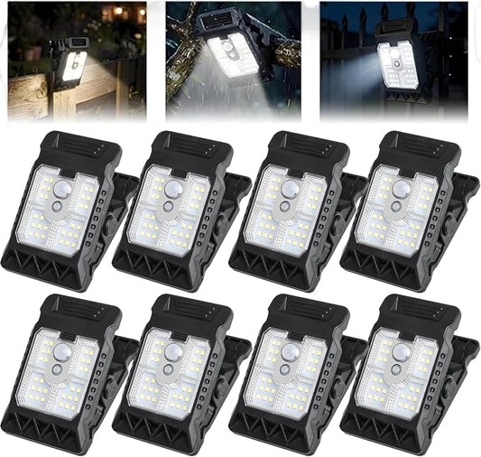 Solar Clip on Lights Outdoor Waterproof, 3 Modes Motion Sensor Security Light with Wide Angle Illumination, Portable Solar Powered Clamp Light for Fence, Patio Umbrella, Gutter, Deck (A-8Pcs)