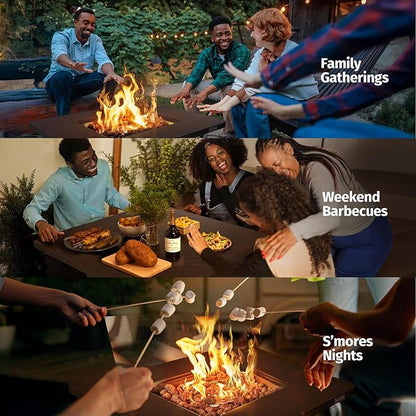 East Oak 28” Outdoor Propane Fire Pit Table | 52,000 BTU Gas Fire Pit for 2-4 People with Space-Saving Hock Lid, Mesh Pocket & Lava Rocks | CSA Certified Safe for Patio, Deck, Backyard, Black