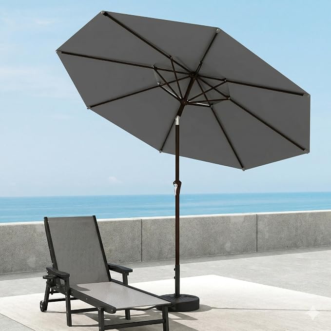 10FT Patio Umbrella, 2 Tier Outdoor Table Umbrella, Large Vented Market Umbrellas with Push Button Tilt and Crank, 8 Sturdy Ribs for Backyard, Deck, Pool, UPF50+ UV Protection