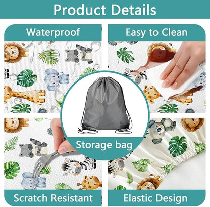 Jungle Safari Picnic Table Cover with Bench Covers, Camping Essentials, Animal Print Waterproof Windproof Table Cover, Fitted Tablecloth Cover with Elastic Edge, for Indoor & Outdoor 3 PCS 30x60 Inch