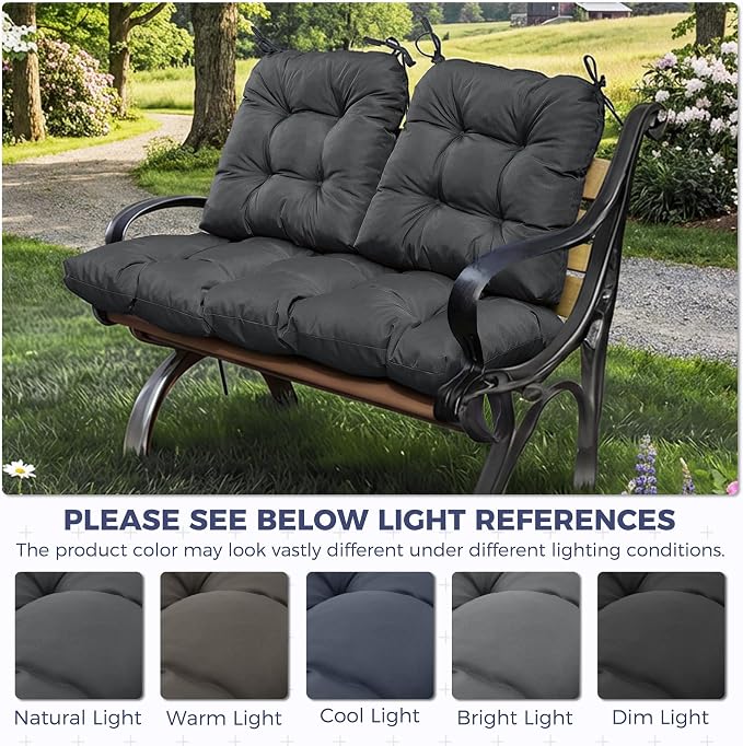 Wicker Chair Cushions of 3 Pieces, Waterproof Cushions for Patio Furniture, Tufted Wicker Outdoor Furniture Cushions, 1 Patio Loveseat Cushion and 2 U-Shaped Cushions, 44"x19"x5", Dark Grey