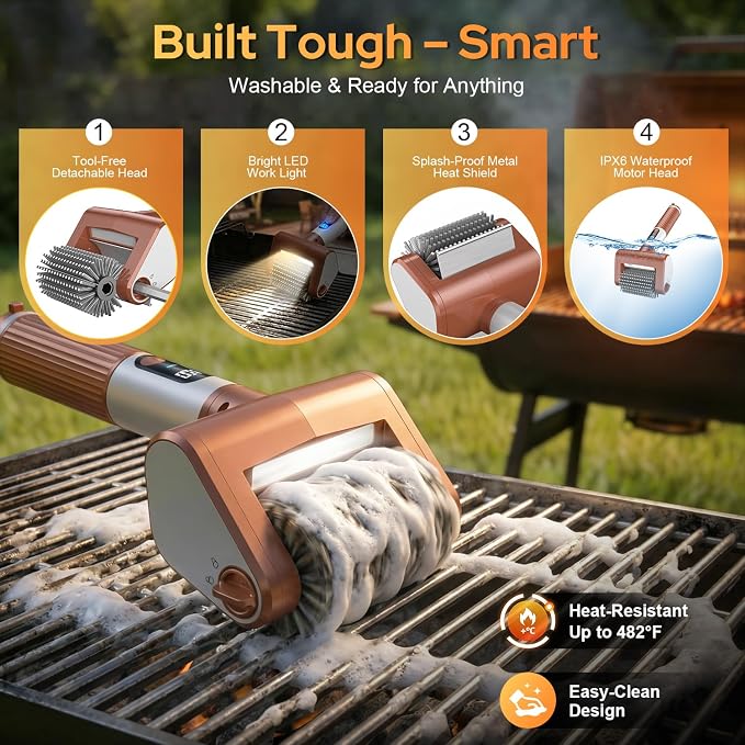𝑵𝒆𝒘𝒆𝒔𝒕-𝑮𝒆𝒏 Electric Grill Brush, BBQ Grill Cleaner with Digital Display, Variable Speed Cordless Rotary Grill Brush, Replaceable Heads Grill Cleaning Brush for Barbecue Grates