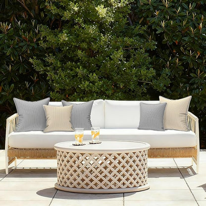LVTXIII Outdoor/Indoor Throw Pillows, Decorative Patio Accent Pillows, Fluffy Water Repellent Garden Cushions for Home Patio Coach Sofa Use, 20×20 Inch, Pack of 2, Strip Beige
