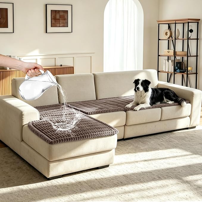 Leakproof Couch Cover for Dogs, Non Slip Washable Sofa Protector | Stain-Resistant Window Seat Cushions Chair Mat Car Seat Cover for Kids Pets (Khaki 27.6" x 59"+27.6" x 70.9")