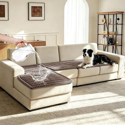 Leakproof Couch Cover for Dogs, Non Slip Washable Sofa Protector | Stain-Resistant Window Seat Cushions Chair Mat Car Seat Cover for Kids Pets (Khaki 27.6" x 59"+27.6" x 70.9")