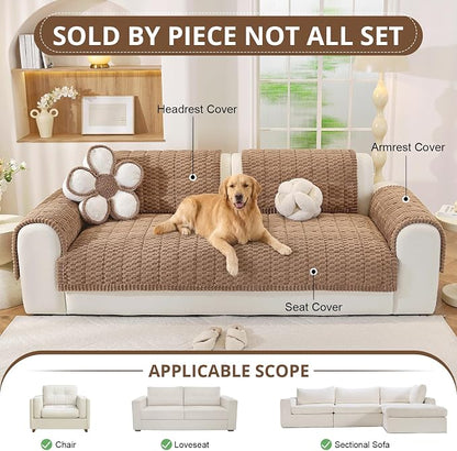 OstepDecor Couch Cover for Dogs, Washable Non Slip Sofa Cover for Pets | Soft Couch Covers for Sofa, Loveseat and Sectional, Furniture Protector Against Pet Hair & Dirt (35.4" x 82.7", Brown)