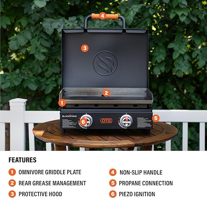 Blackstone OTG 22 Inch Tabletop Griddle Plate with Built-In Hood, Black - Portable Outdoor Grill Appliances for Camping, Tailgate Grilling, and On-the-Go Kitchen Cooking