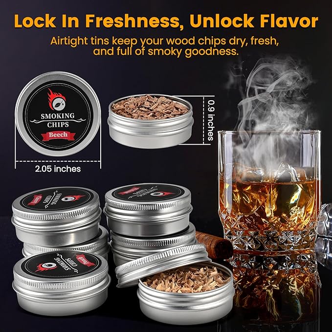 Wood Chips Cocktail Smoker, 12 Flavors Apple, Oak, Pear, Cherry, Beech, Walnut, Sakura, Peach, Cypress, Mesquite, Pecan, Maple, Natural Smoking Chips for Cocktails, Whiskey Drink Smoker Gift Set
