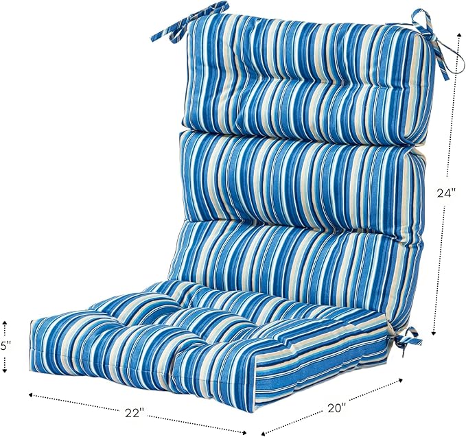 Greendale Home Fashions Outdoor 44 x 22-inch High Back Chair Cushion, Set of 2, Steel Blue Stripe 2 Count