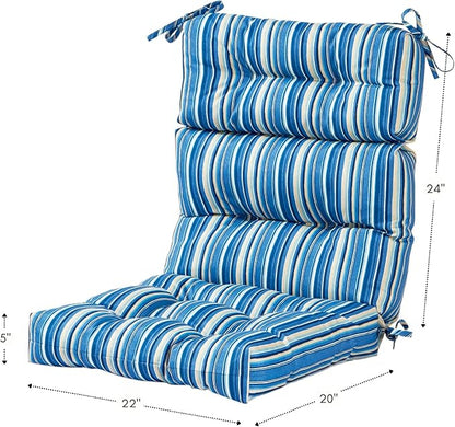 Greendale Home Fashions Outdoor 44 x 22-inch High Back Chair Cushion, Set of 2, Steel Blue Stripe 2 Count