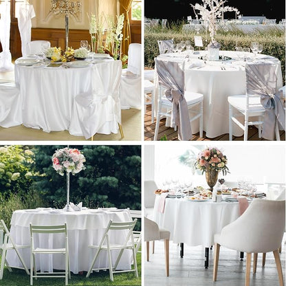 6 Pack White Round Tablecloths 90 Inch for Dining Tables | Washable Decorative Linen Polyester Table Cover for Banquets Buffets Parties and Weddings
