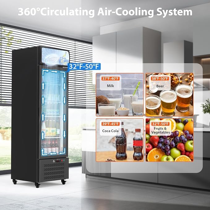 17.6 Cu.Ft Commercial Display Refrigerator,Glass Door Beverage Cooler with Adjustable Shelves,LED Lighting & Advertising Panel, Mobile Design